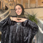 Power Silhouette Abaya - Blackest Crushed Stretch Velvet