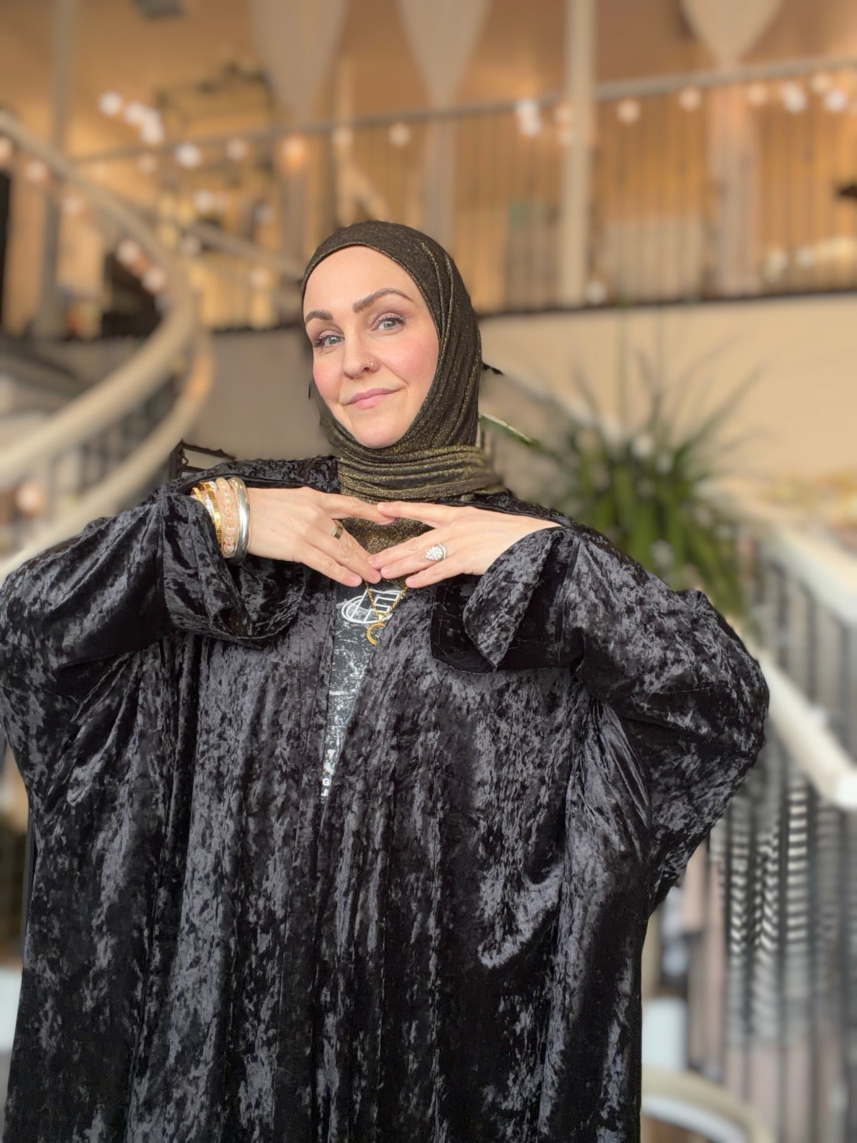Power Silhouette Abaya - Blackest Crushed Stretch Velvet