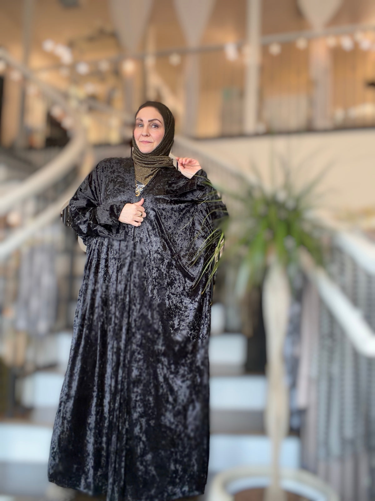 Power Silhouette Abaya - Blackest Crushed Stretch Velvet
