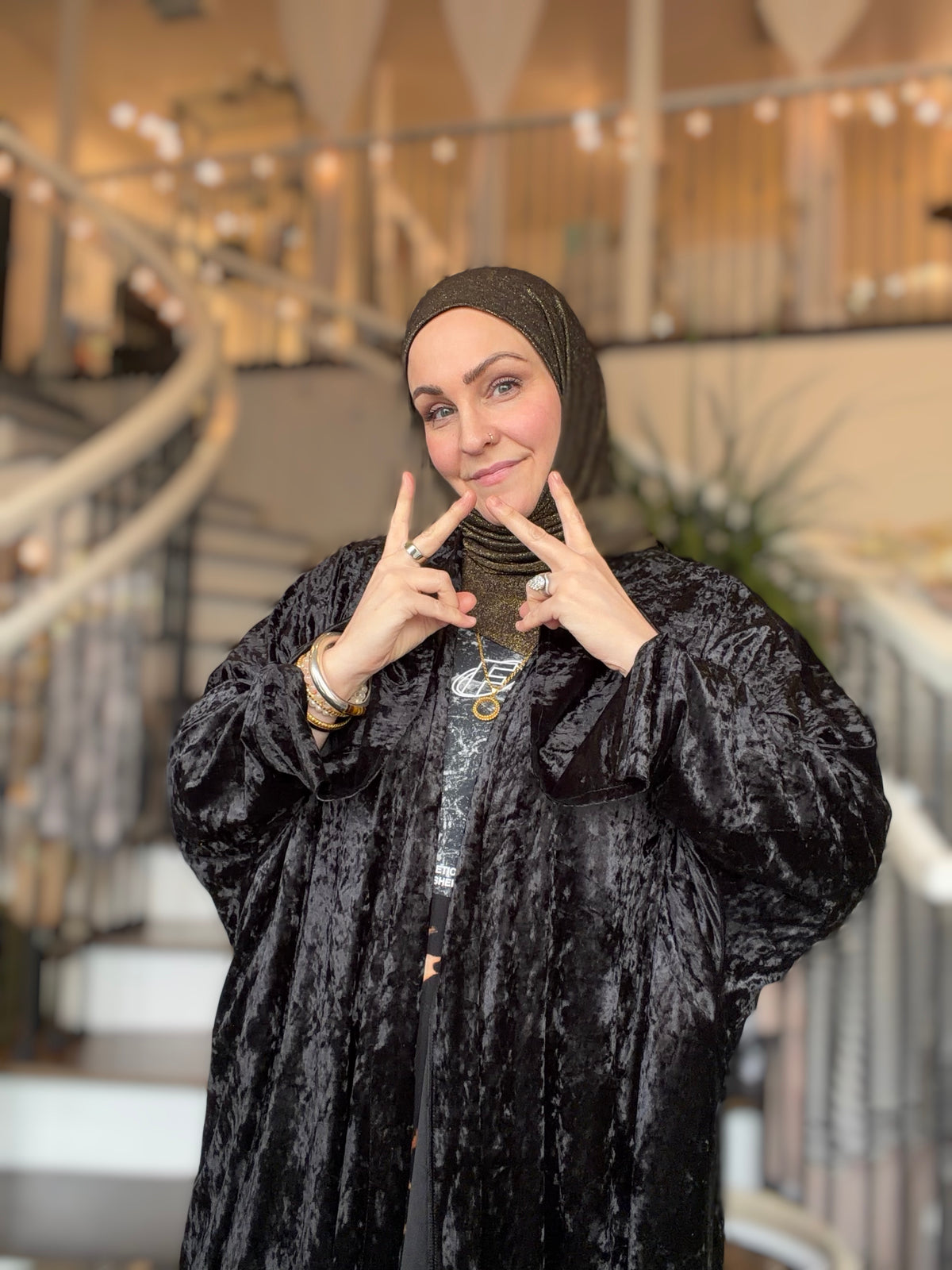 Power Silhouette Abaya - Blackest Crushed Stretch Velvet