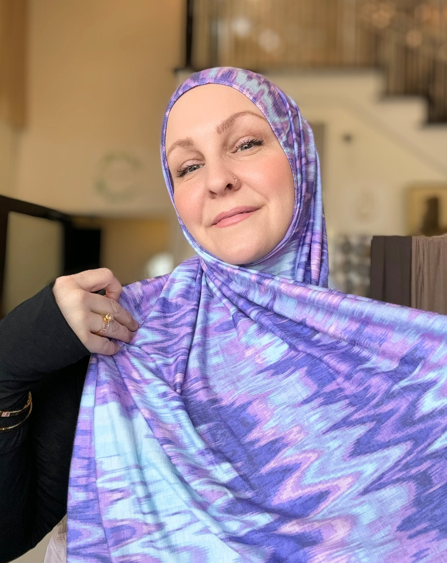 Jersey Hijab: Warped Lavender Zig Zag