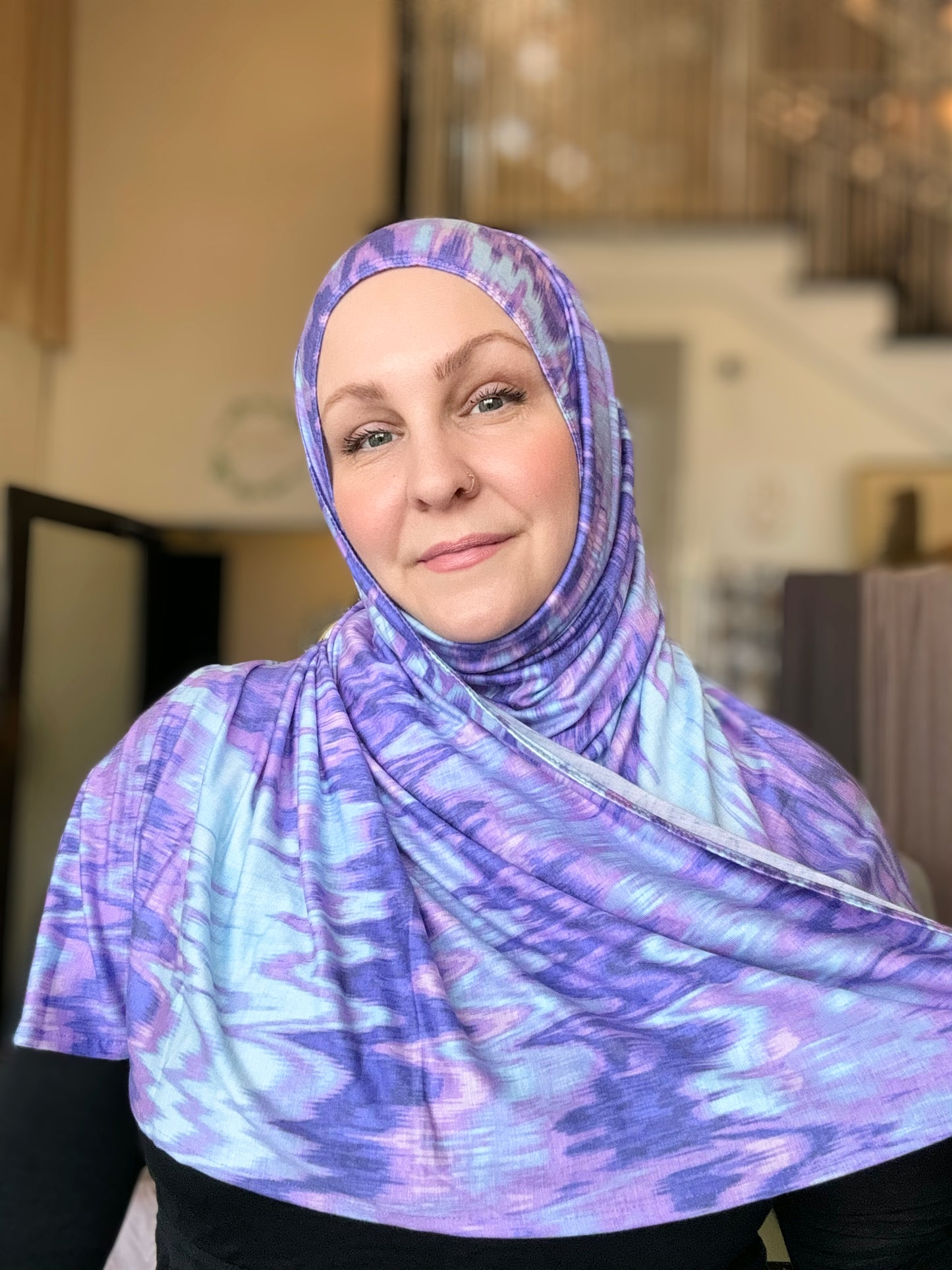 Jersey Hijab: Warped Lavender Zig Zag