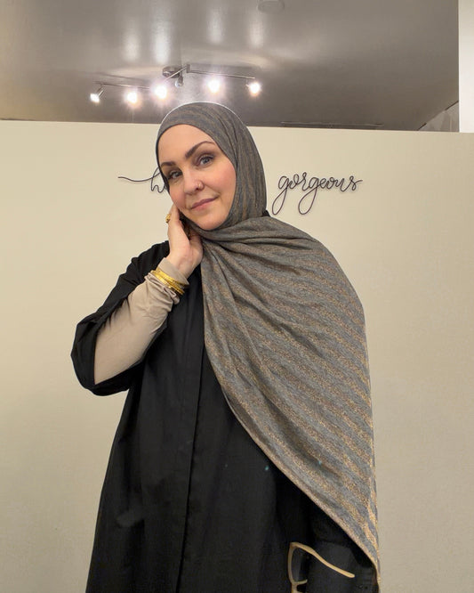 Metallic Tissue Jersey Hijab: Gilded Charcoal