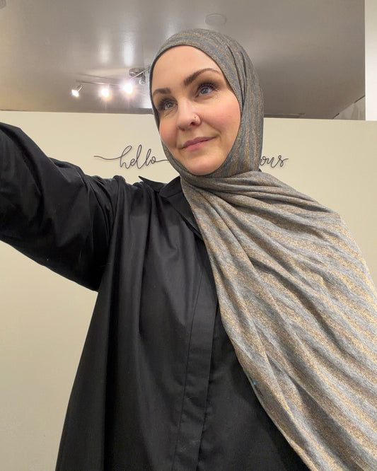 Metallic Tissue Jersey Hijab: Gilded Charcoal