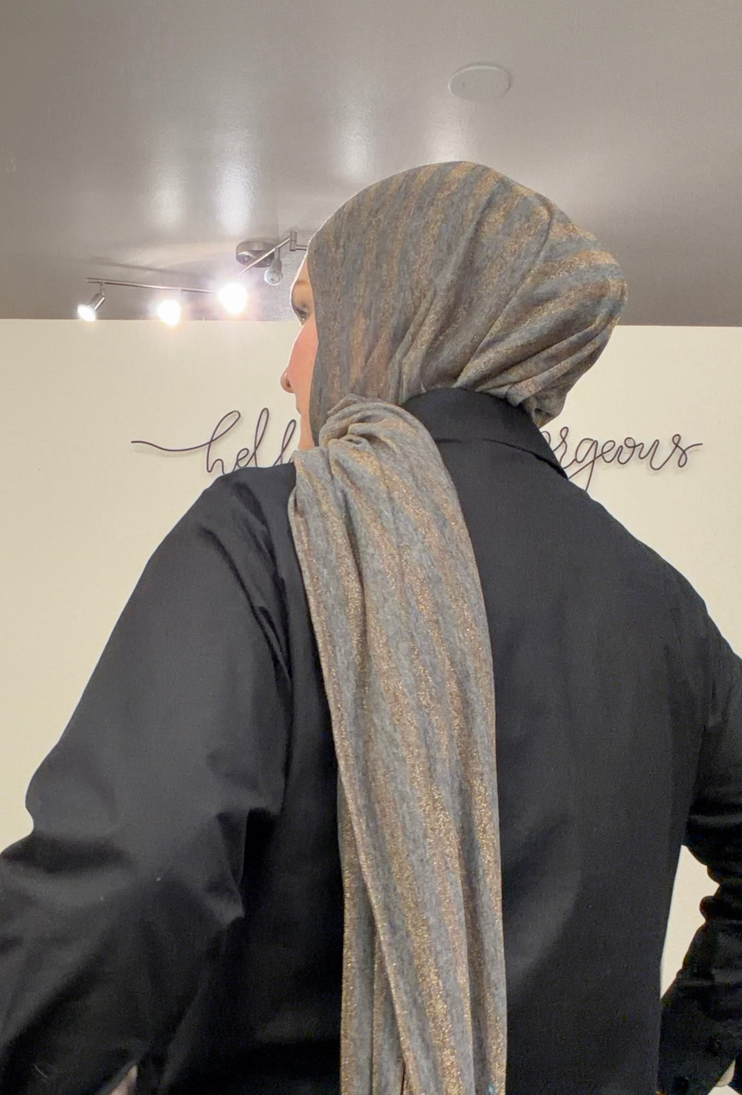 Metallic Tissue Jersey Hijab: Gilded Charcoal
