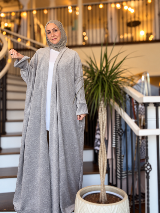 Power Silhouette Abaya - Silver Plush Plisse Velour