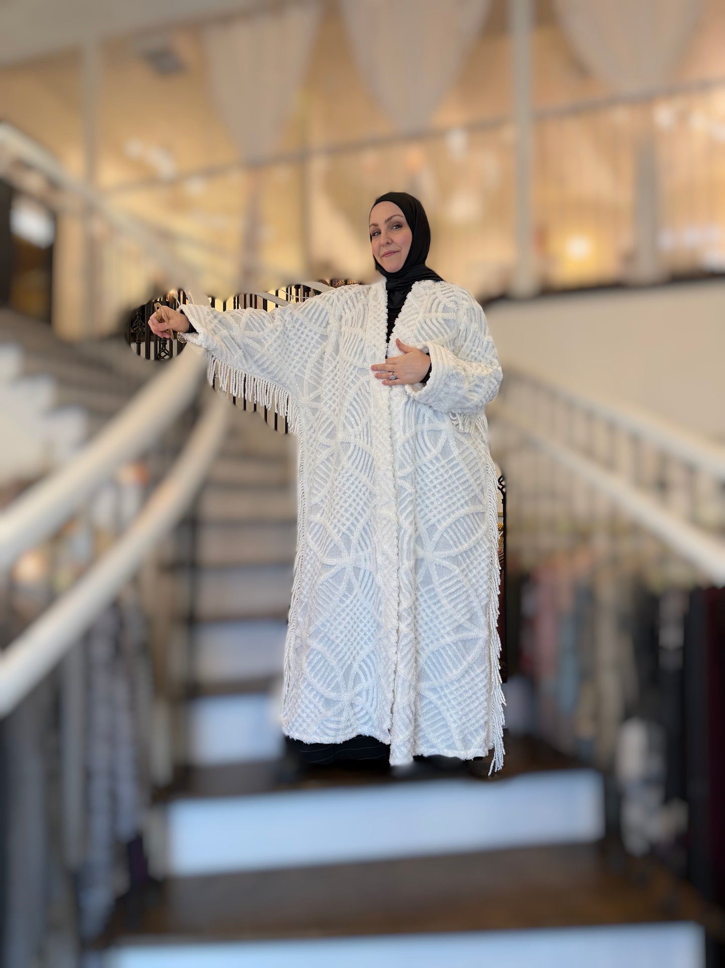 Up-cycled Nour Abaya - Ivory Heirloom Fringe