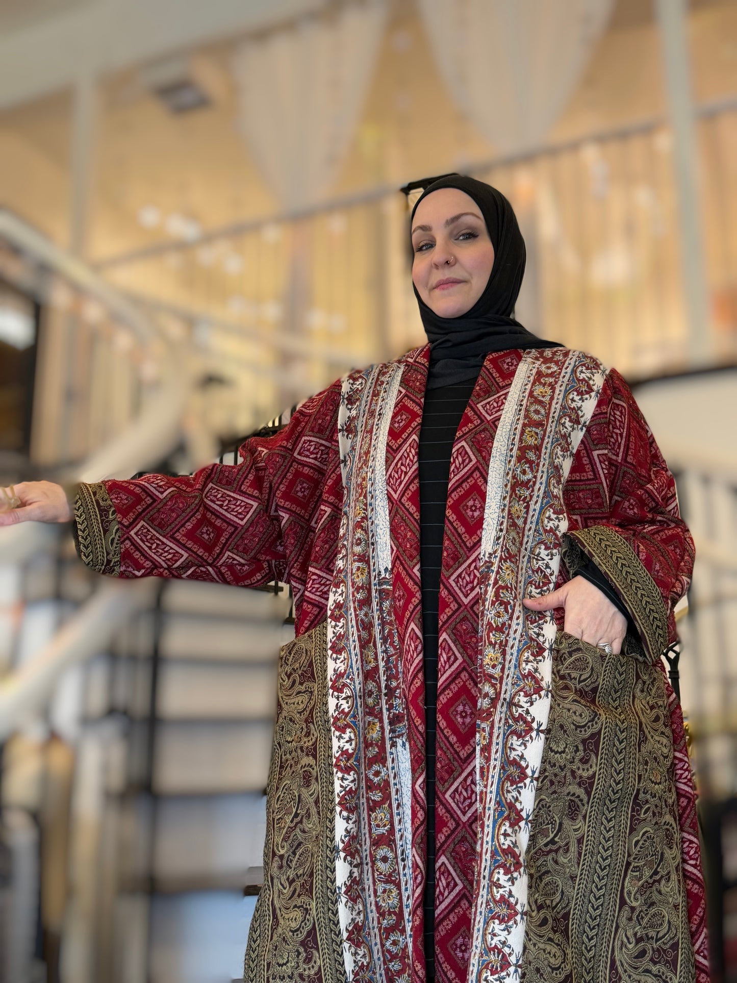 Upcycled Pocket Anorak Abaya - Silk Road Patchwork