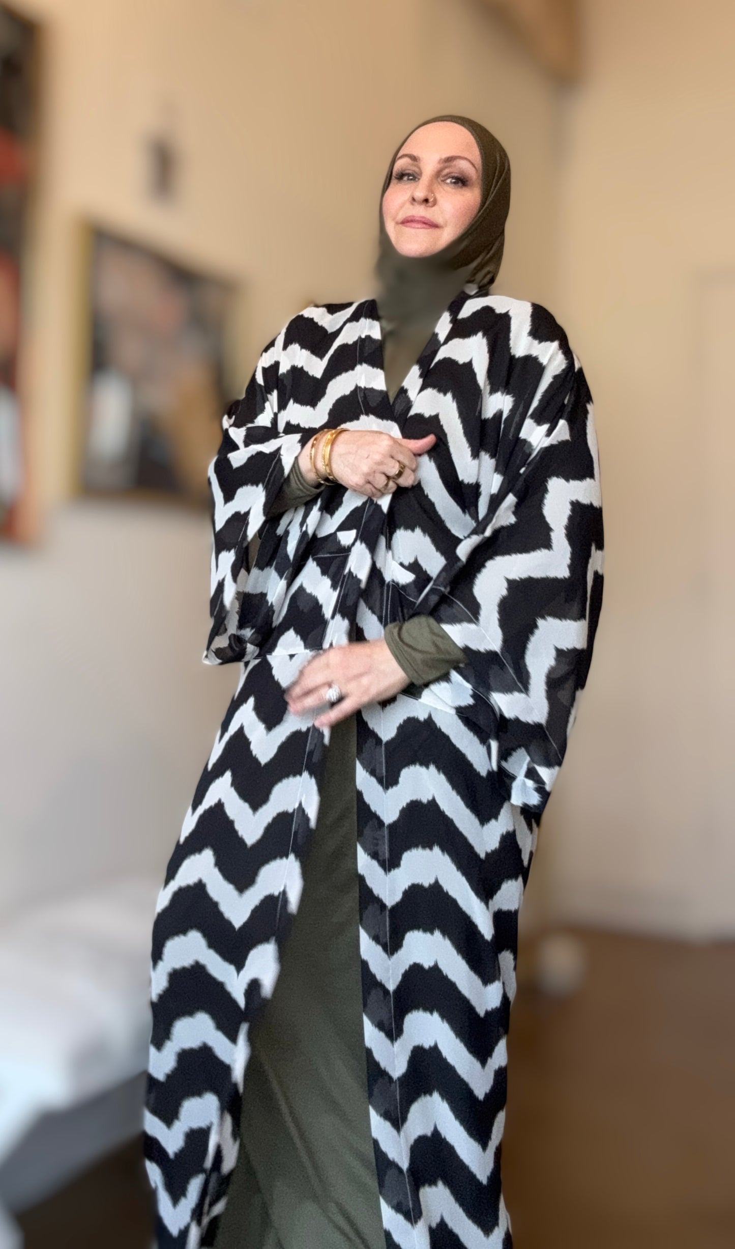 Signature MC Kimono: Statement Chevron Chiffon