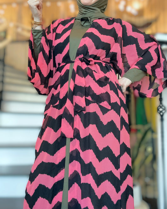 Signature MC Kimono: Pink Sherbet Zigzag