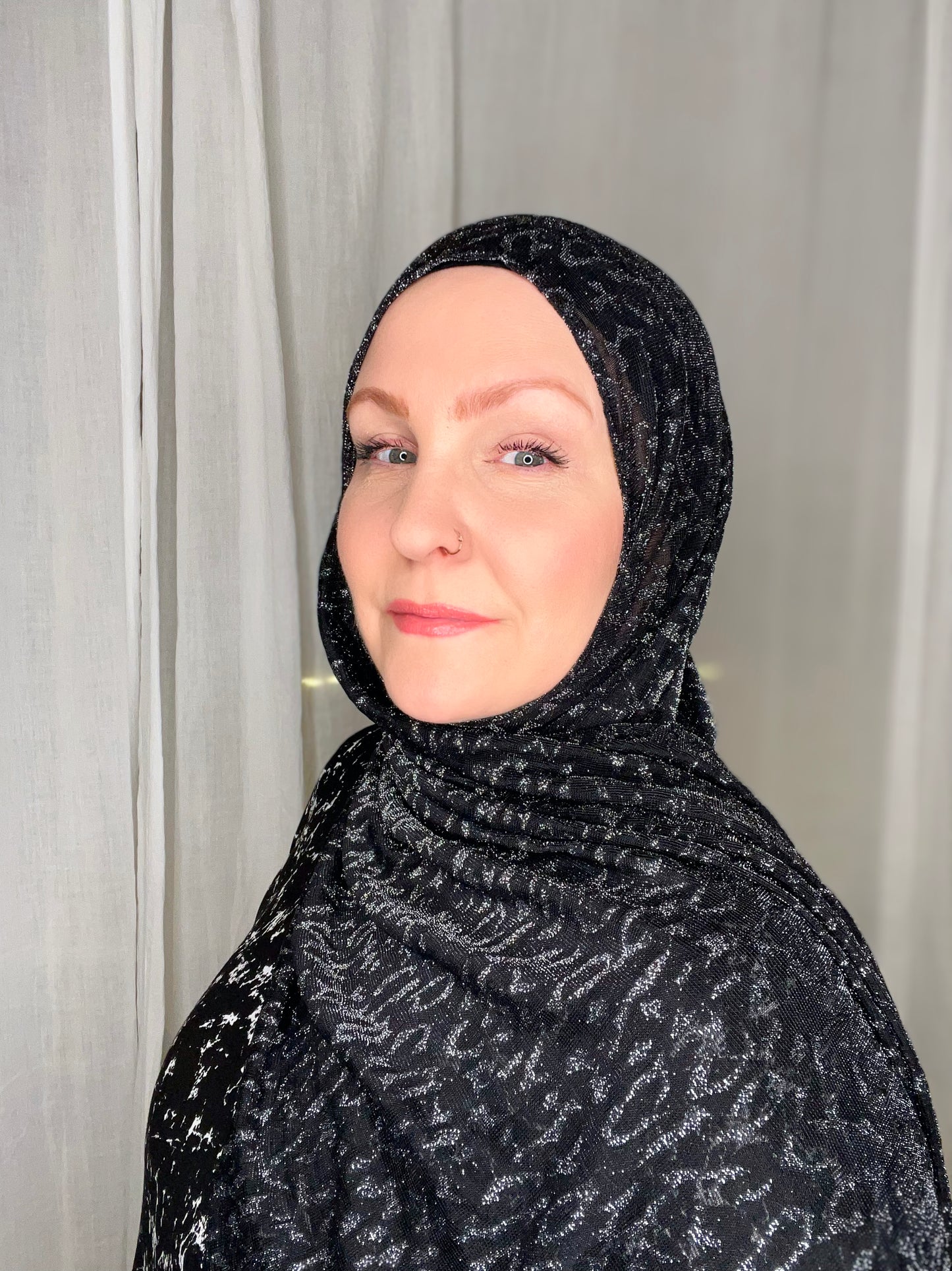 Jersey Hijab: Metallic Silver & Black Leopard