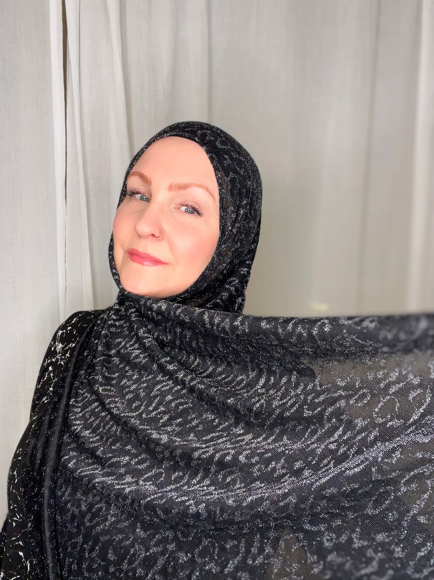 Jersey Hijab: Metallic Silver & Black Leopard
