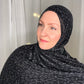 Jersey Hijab: Metallic Silver & Black Leopard