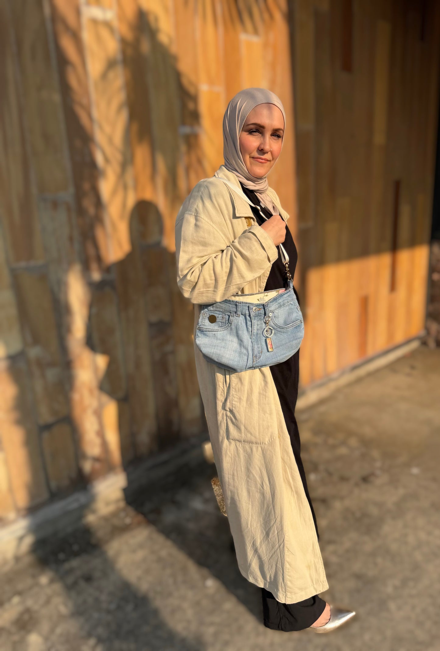 The Daisy Rose — Light-Wash Upcycled Denim Convertible Bag