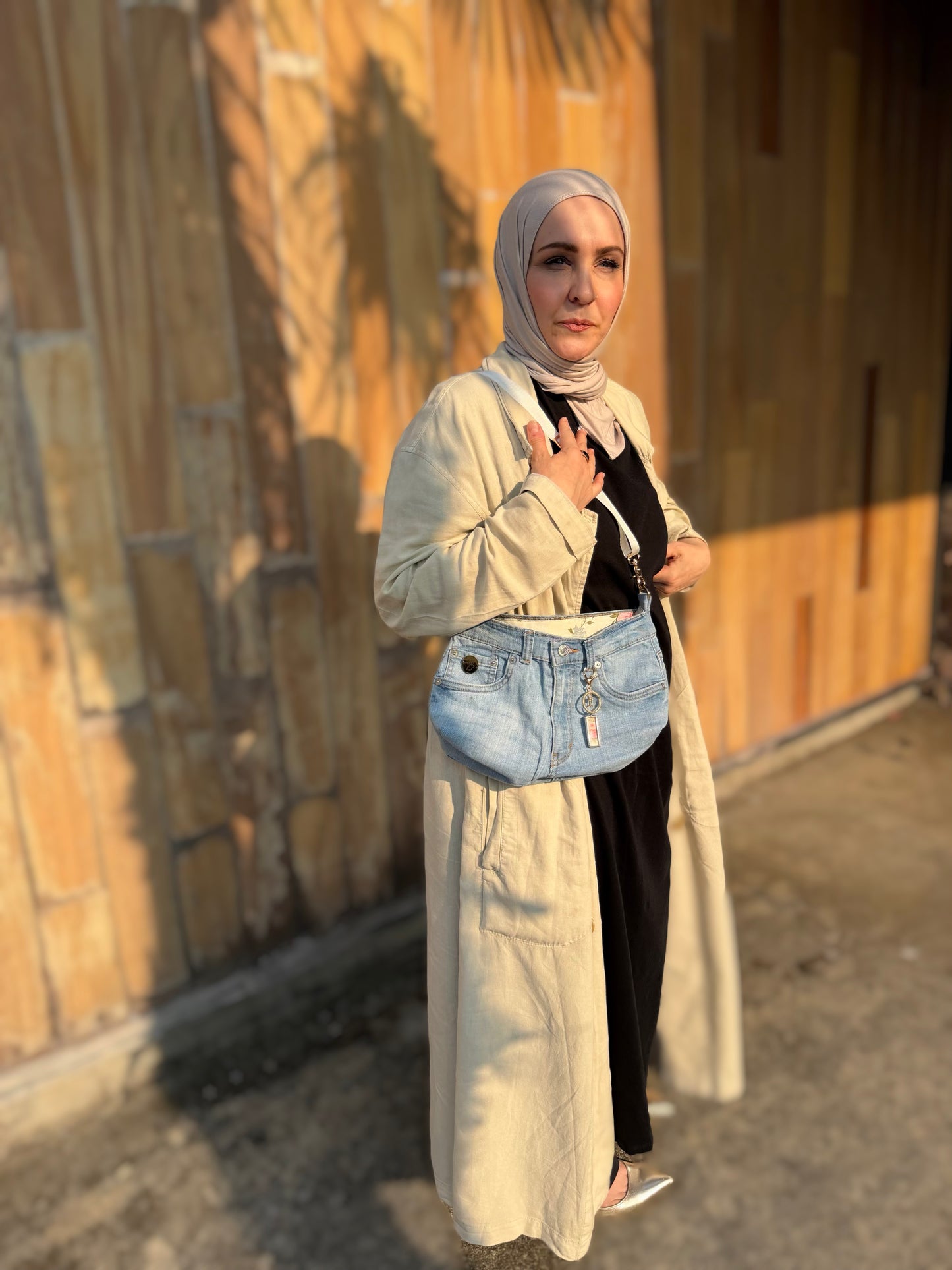 The Daisy Rose — Light-Wash Upcycled Denim Convertible Bag
