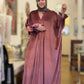 Power Silhouette Abaya - Deep Rose Ribbed Stretch Velvet