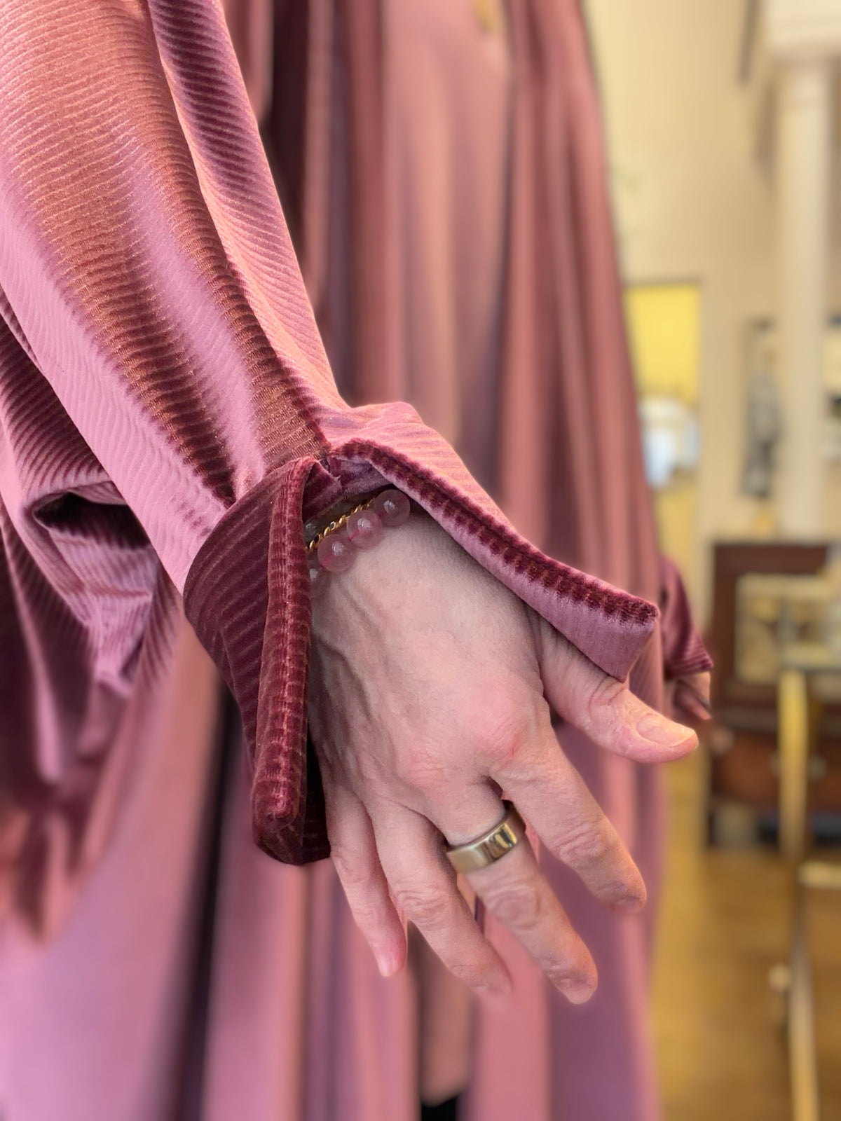 Power Silhouette Abaya - Deep Rose Ribbed Stretch Velvet