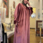 Power Silhouette Abaya - Deep Rose Ribbed Stretch Velvet