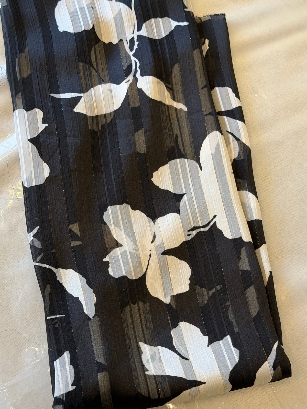 Satin Stripe Chiffon Hijab: Midnight Filigree