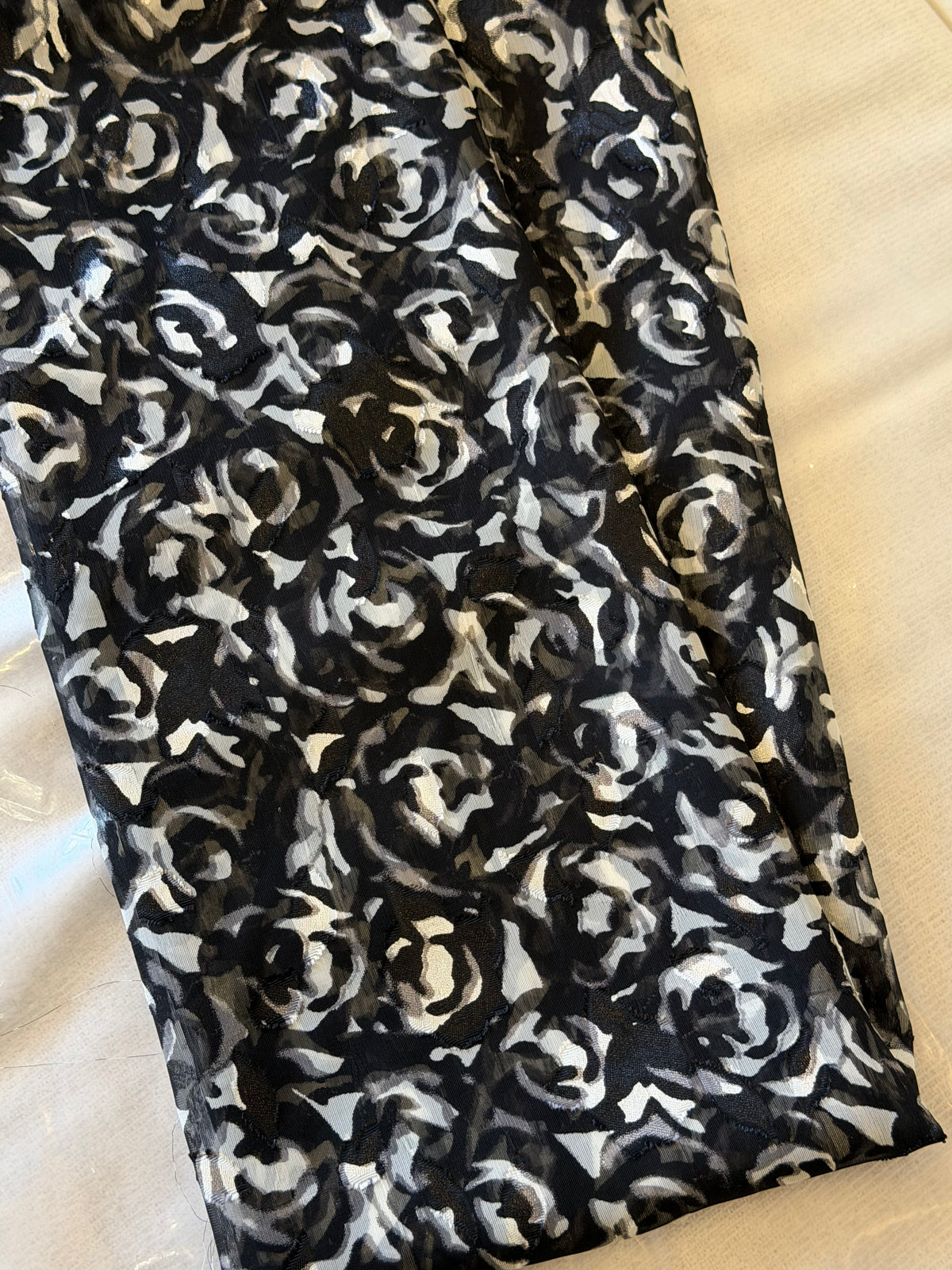 Jacquard Burnout Chiffon Hijab: Rose Imprint - Black