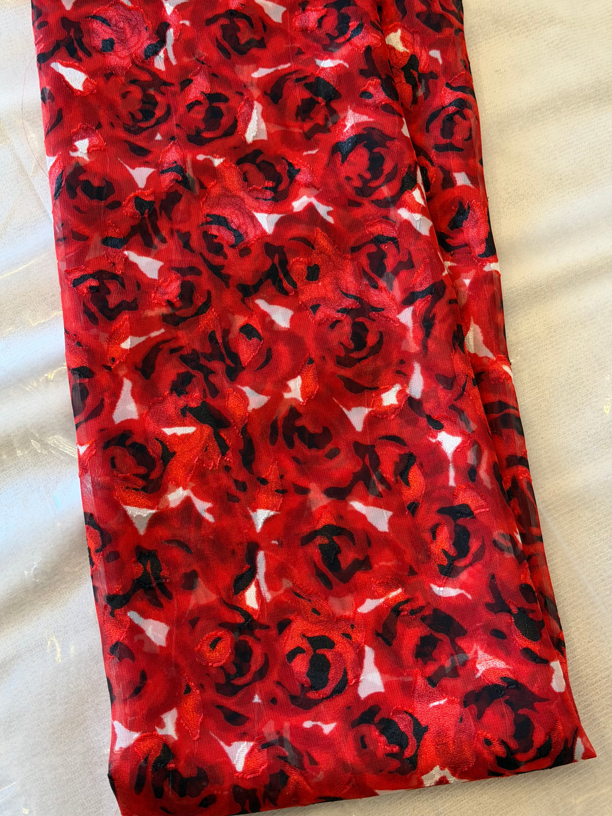 Jacquard Burnout Chiffon Hijab: Rose Imprint - Red