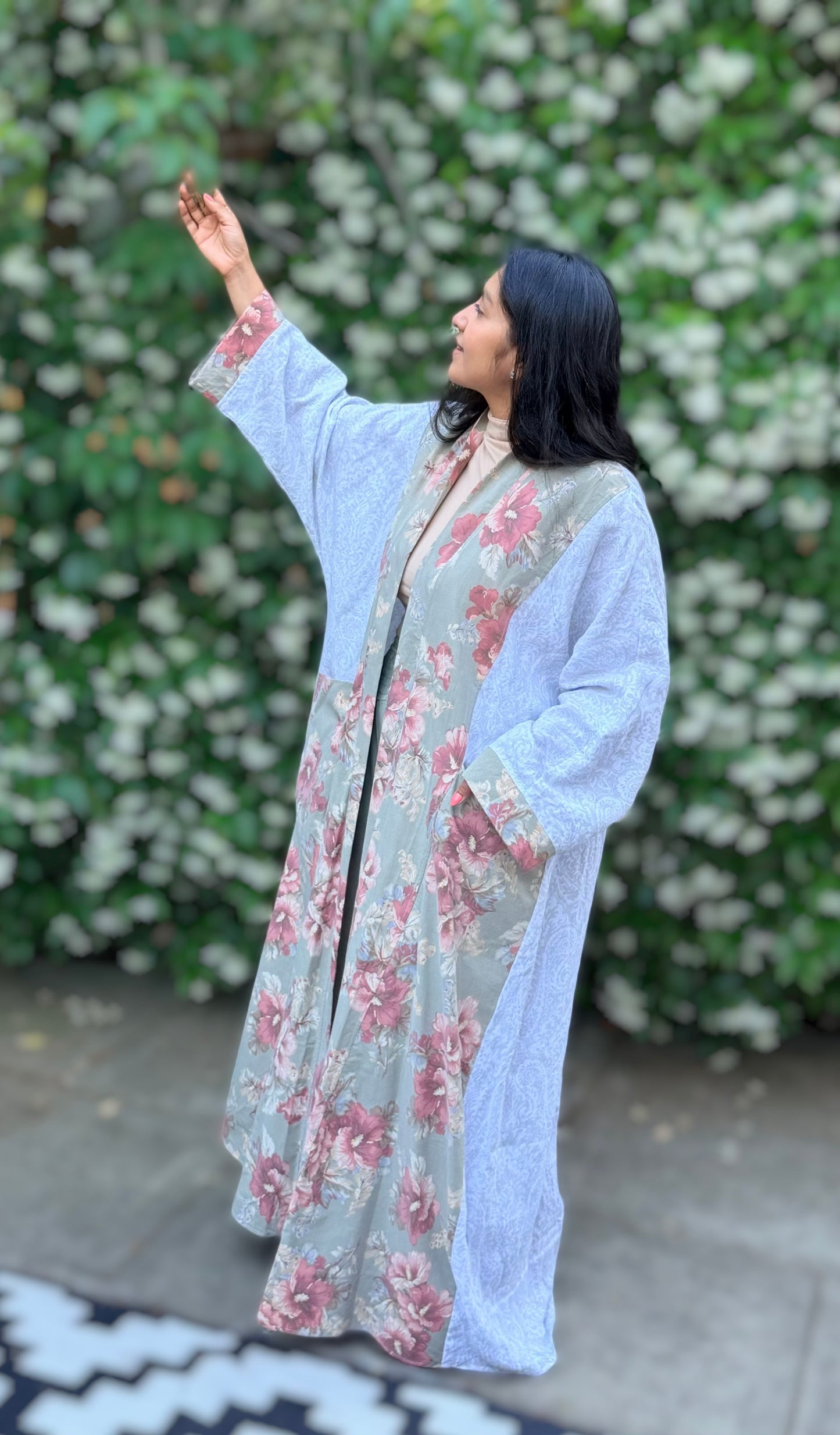 Pocket Anorak Abaya — Hibiscus & Ivory