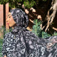 Crinkle Chiffon Hijab:  Black Bows and Cameos