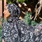 Crinkle Chiffon Hijab:  Black Bows and Cameos