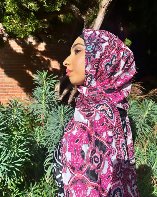 Chiffon Hijab: Hot Pink Mandalas