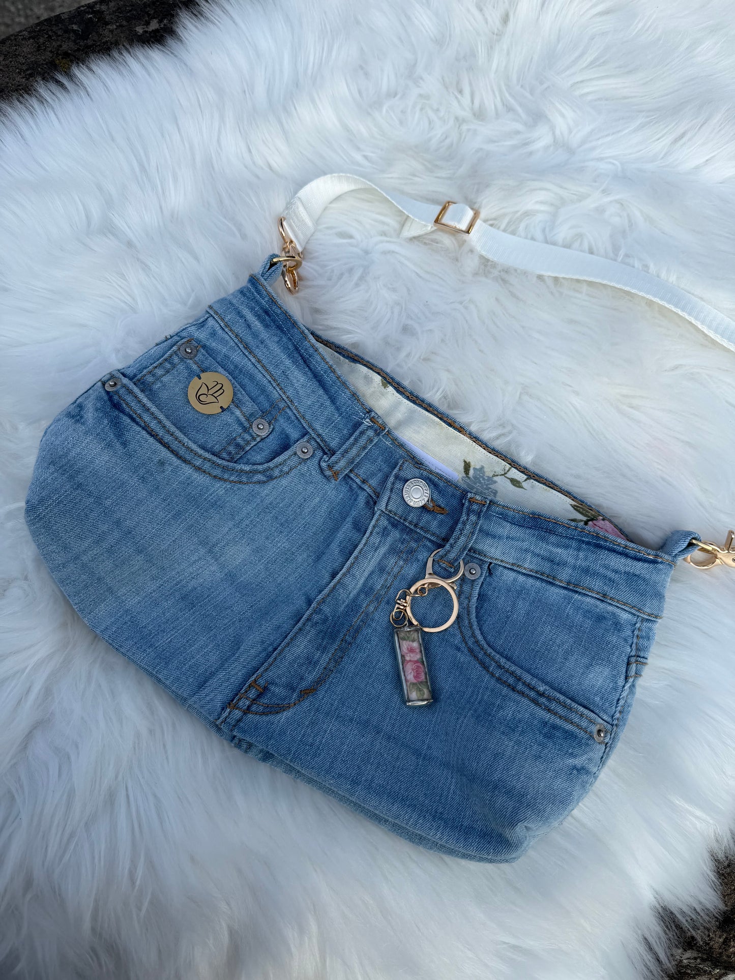 The Daisy Rose — Light-Wash Upcycled Denim Convertible Bag