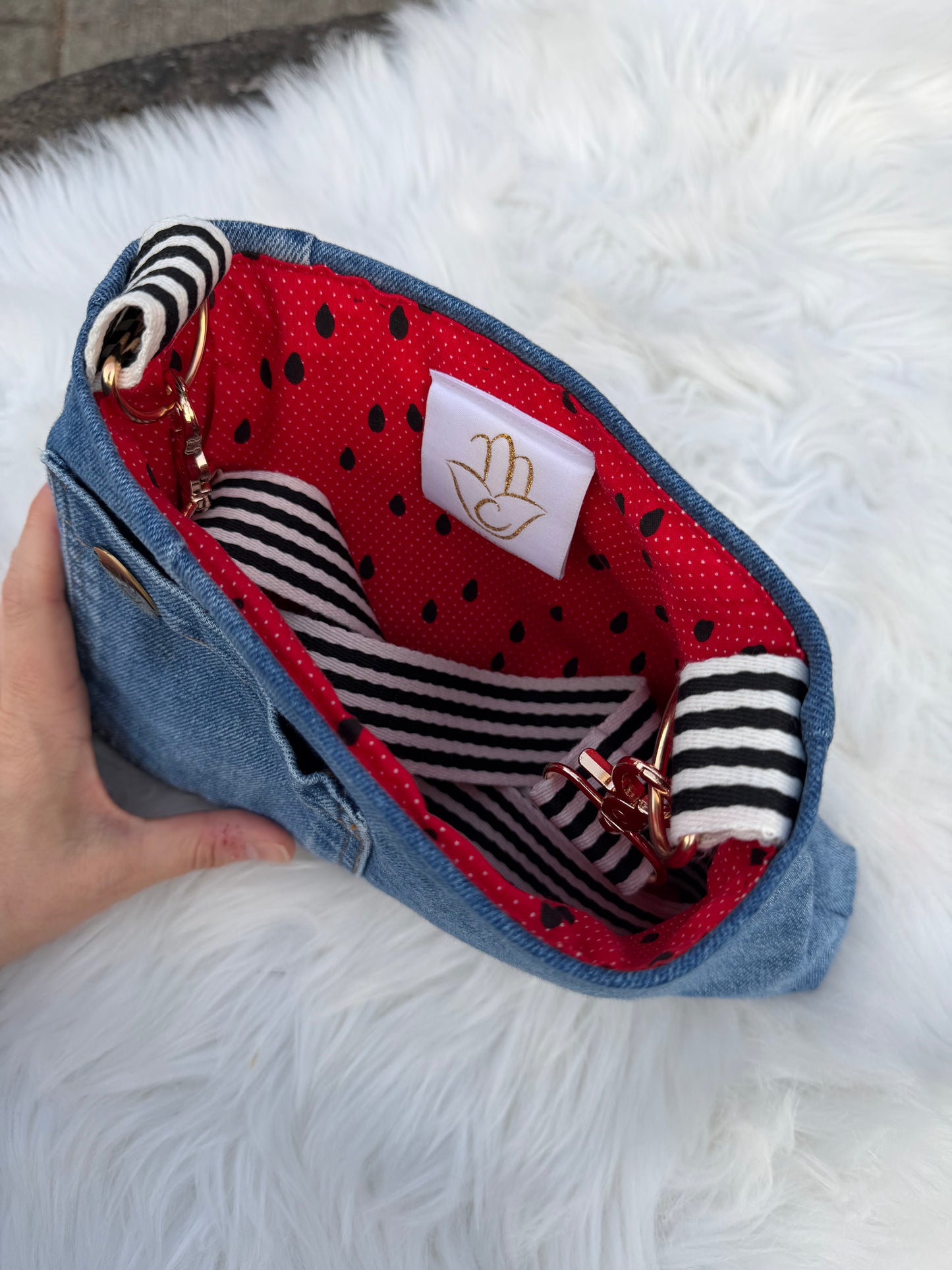 The Watermelon Resistance — Double Pocket | Upcycled Denim Convertible Bag