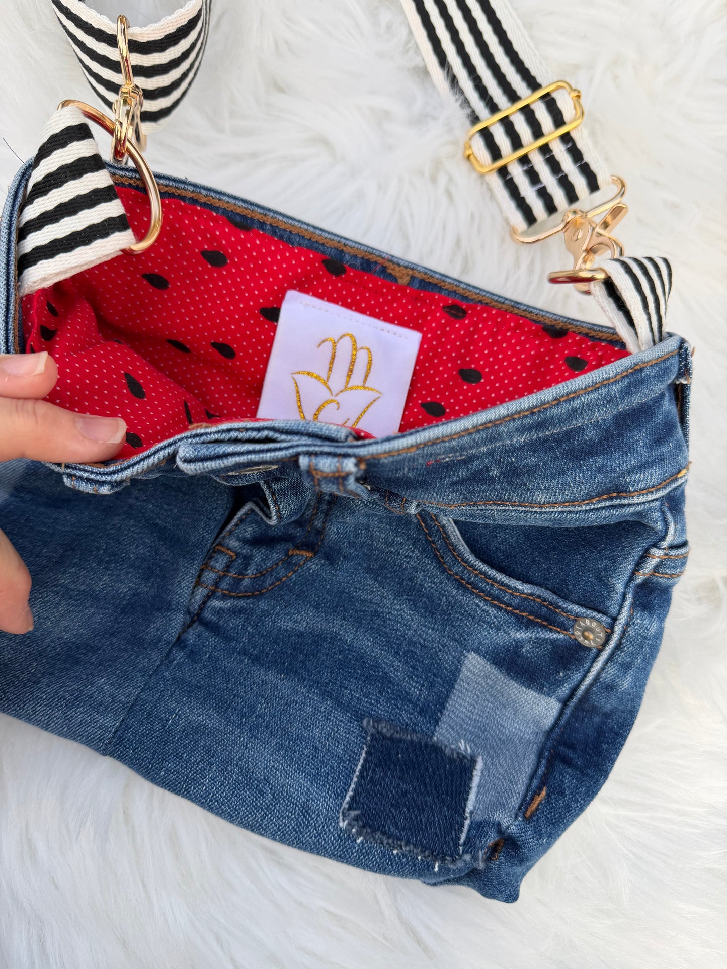 The Watermelon Resistance — Upcycled Denim Convertible Bag
