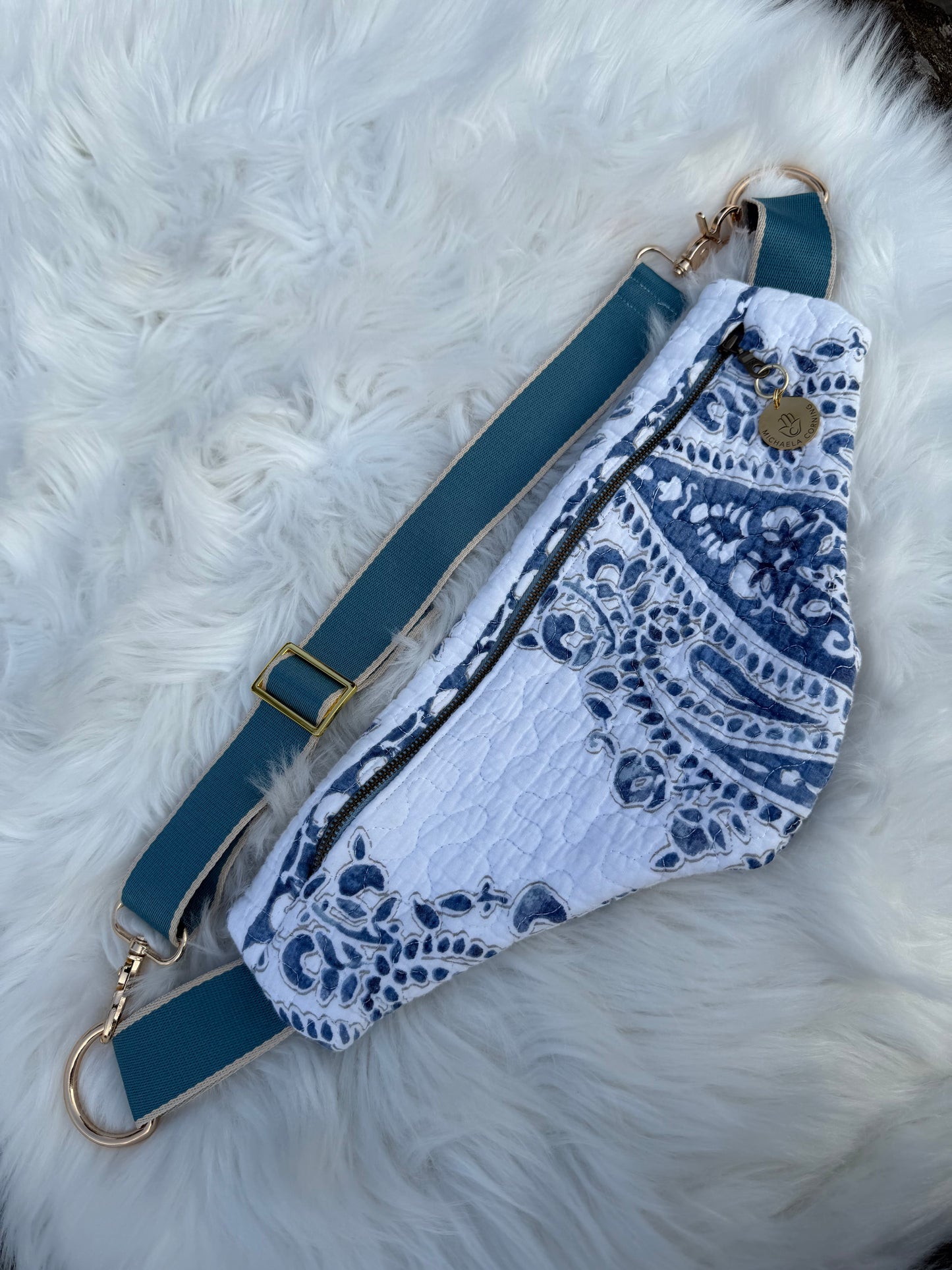 Indigo Paisley — Upcycled Quilt Waist Bag