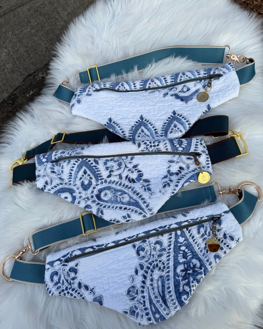 Indigo Paisley — Upcycled Quilt Waist Bag