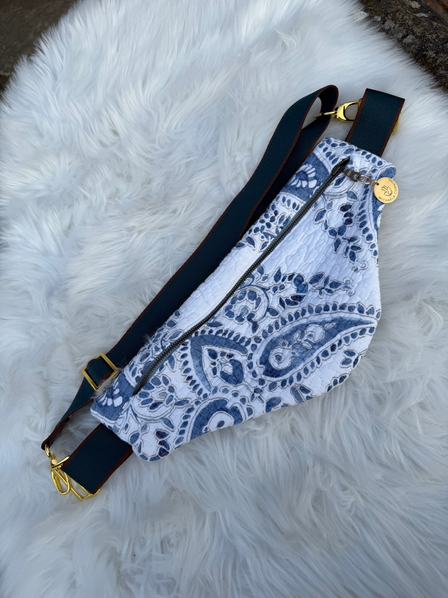 Indigo Paisley — Upcycled Quilt Waist Bag