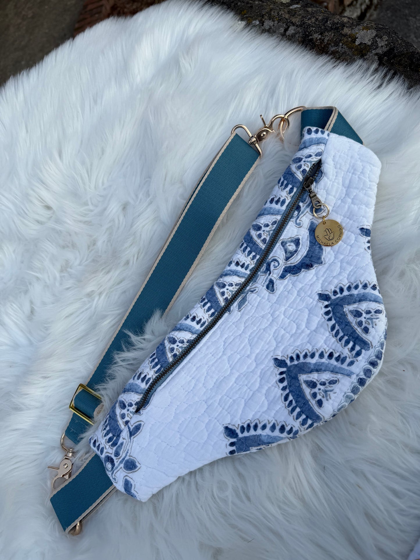 Indigo Paisley — Upcycled Quilt Waist Bag