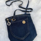 The Pocket Story Mini — Desert Rhythm, Dark Wash | Upcycled Denim Convertible Bag