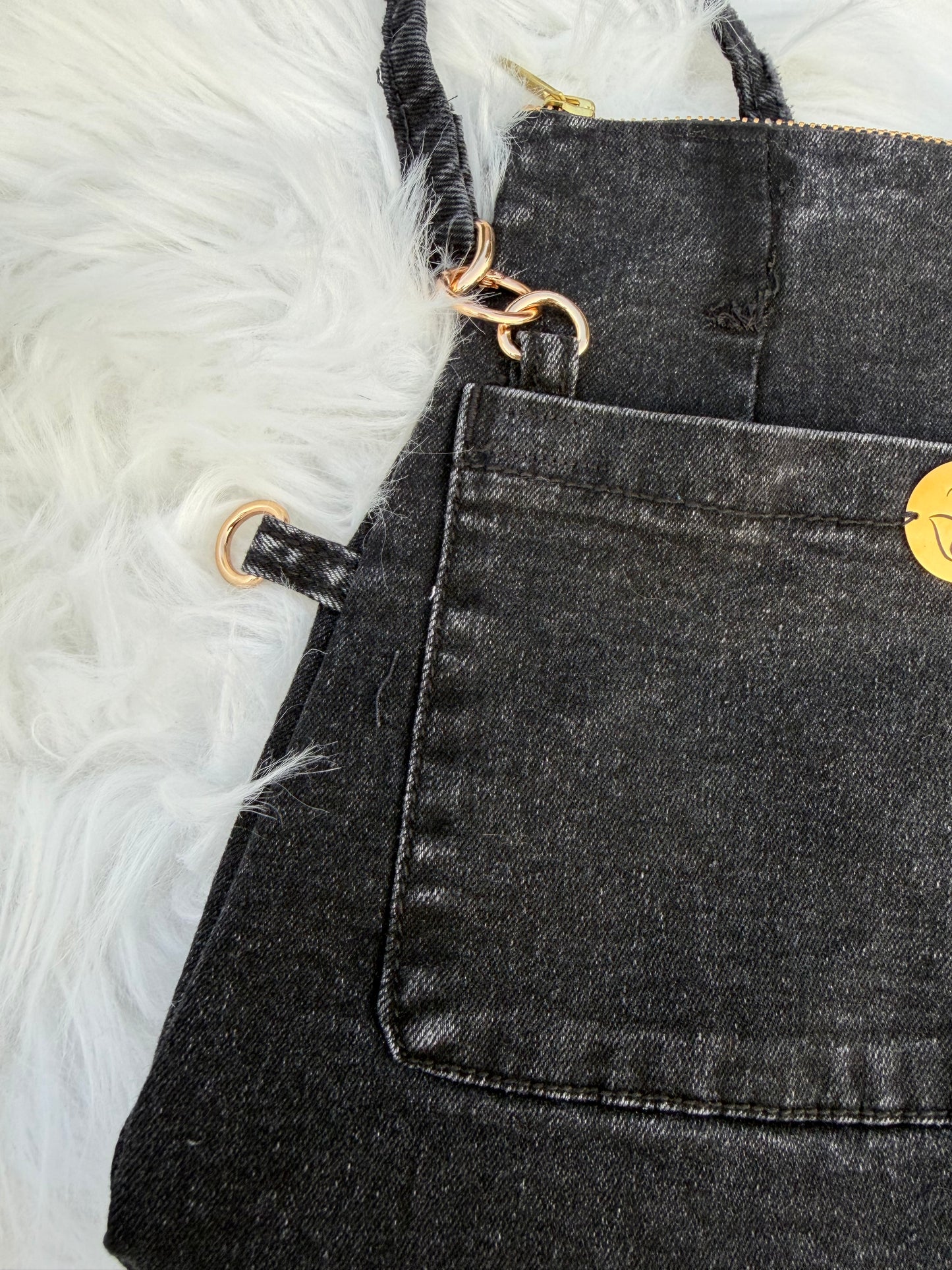 The Pocket Story Mini — Watermelon Resistance, Black Wash | Upcycled Denim Convertible Bag