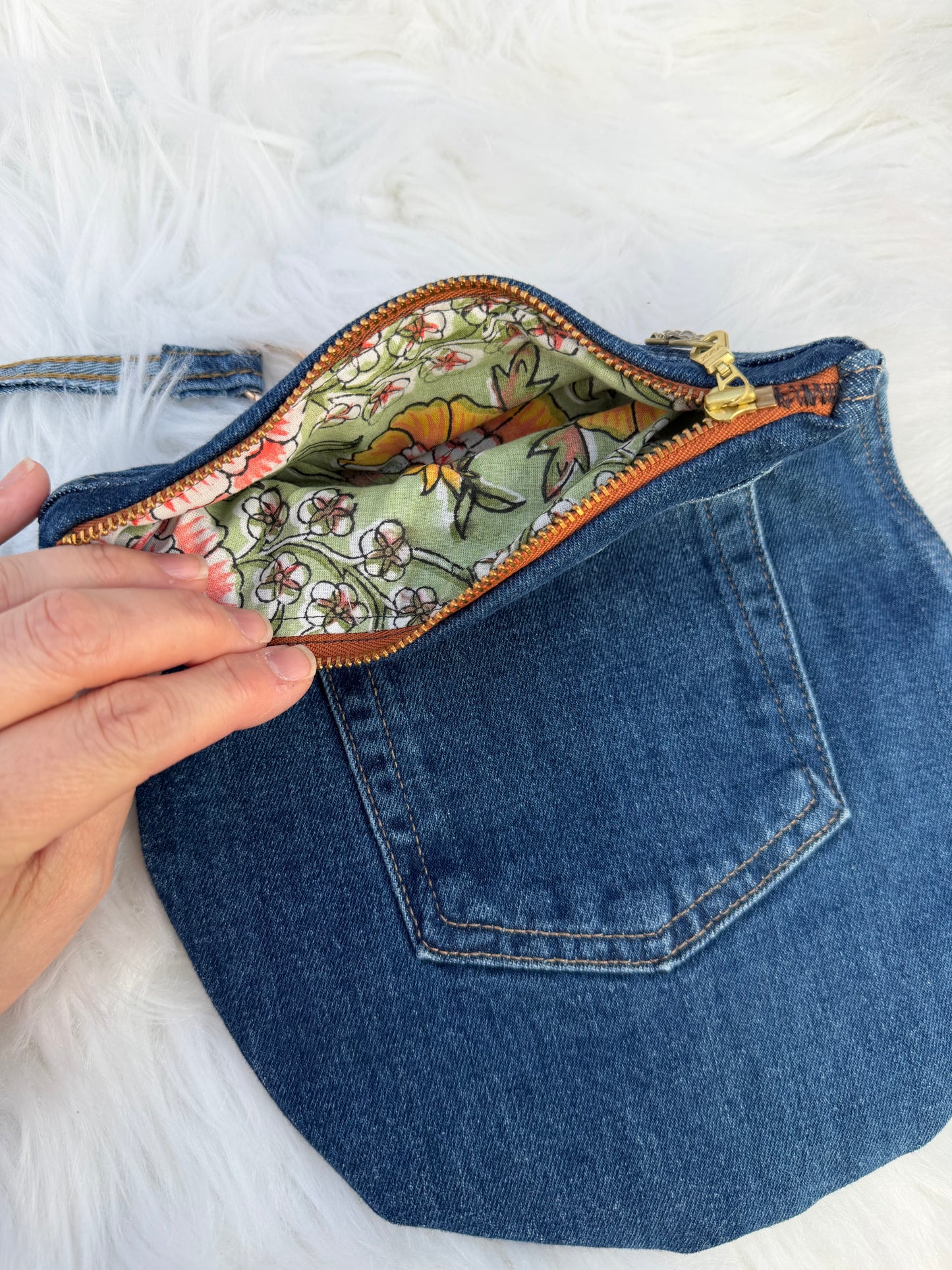 The Pocket Story Mini — Jaipur Garden | Upcycled Denim Clutch