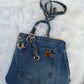 The Pocket Story Mini — Mosaic Souq, Medium Wash + Yellow Zip | Upcycled Denim Convertible Bag