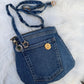 The Pocket Story Mini — Mosaic Souq, Medium Wash + Charcoal Zip | Upcycled Denim Convertible Bag