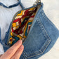 The Pocket Story Mini — Mosaic Souq, Medium Wash + Charcoal Zip | Upcycled Denim Convertible Bag