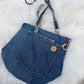 The Pocket Story Mini — Cocoa Lattice, Medium Wash | Upcycled Denim Convertible Bag