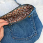 The Pocket Story Mini — Cocoa Lattice, Medium Wash | Upcycled Denim Convertible Bag