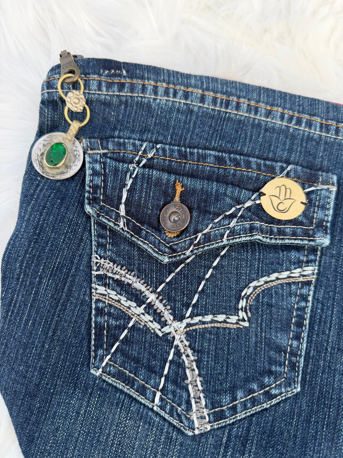 The Pocket Story Mini — Cocoa Lattice, Dark Wash Clutch | Upcycled Denim Bag