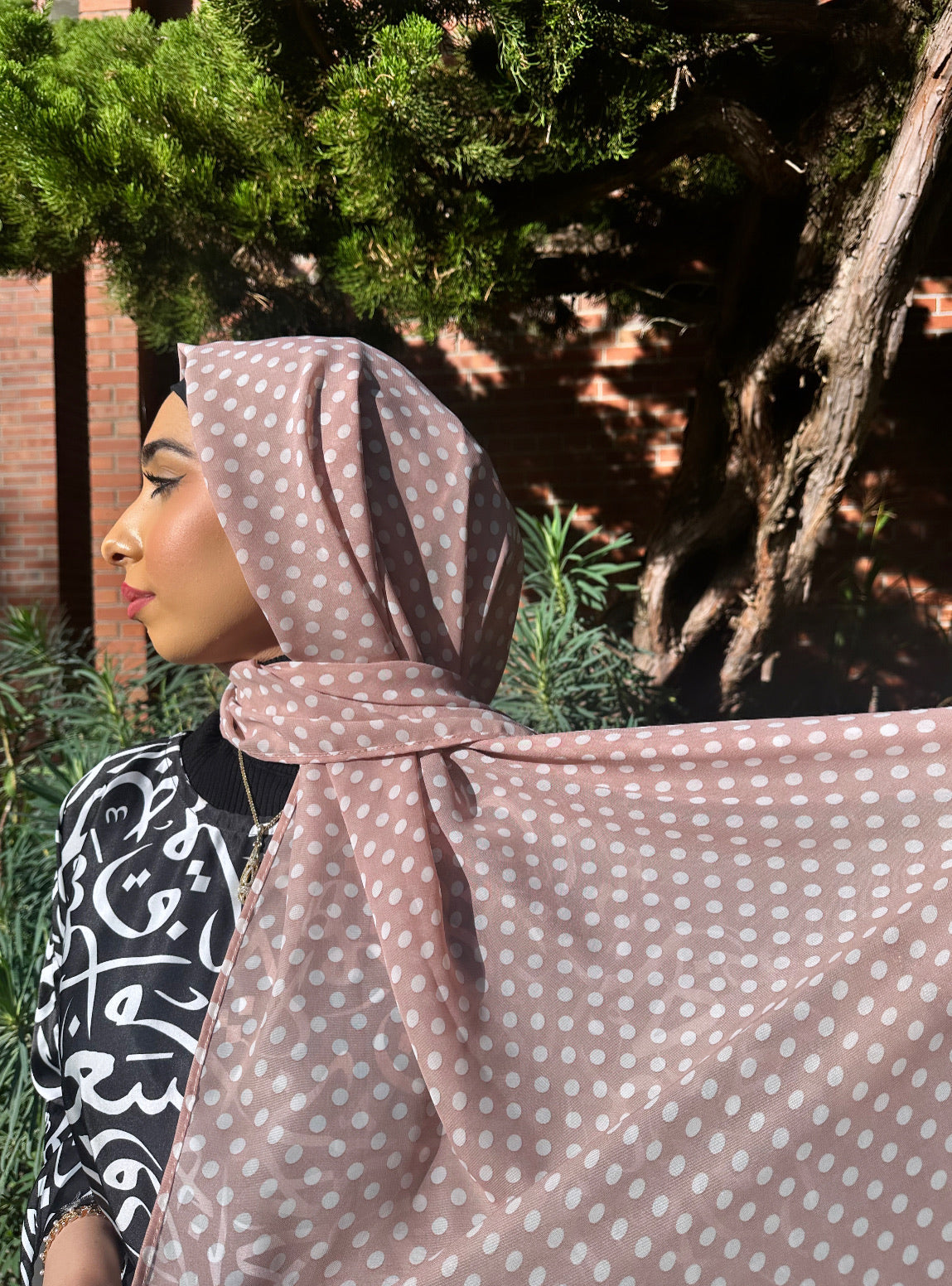 Chiffon Hijab: Dusty Pink Polka Dot