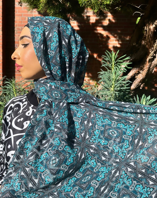 Chiffon Hijab: Mediterranean Ocean Paisley