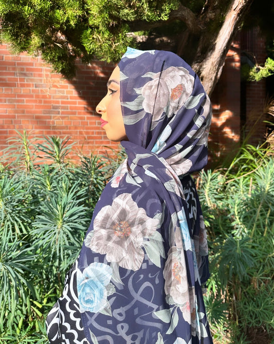 Chiffon Hijab: Navy Antique Floral