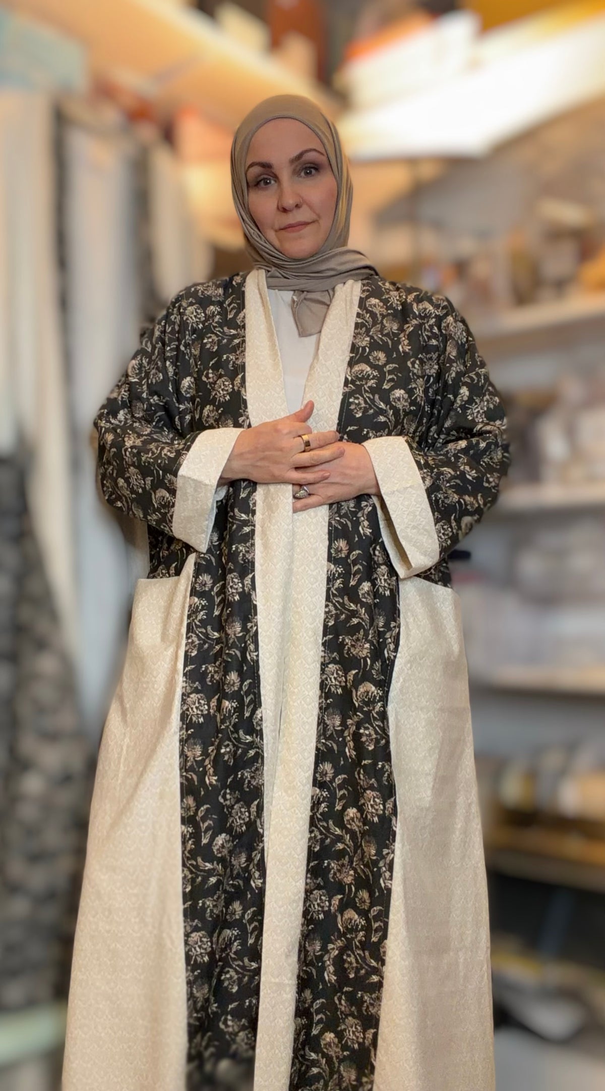 Upcycled Pocket Anorak Abaya — Midnight Garden
