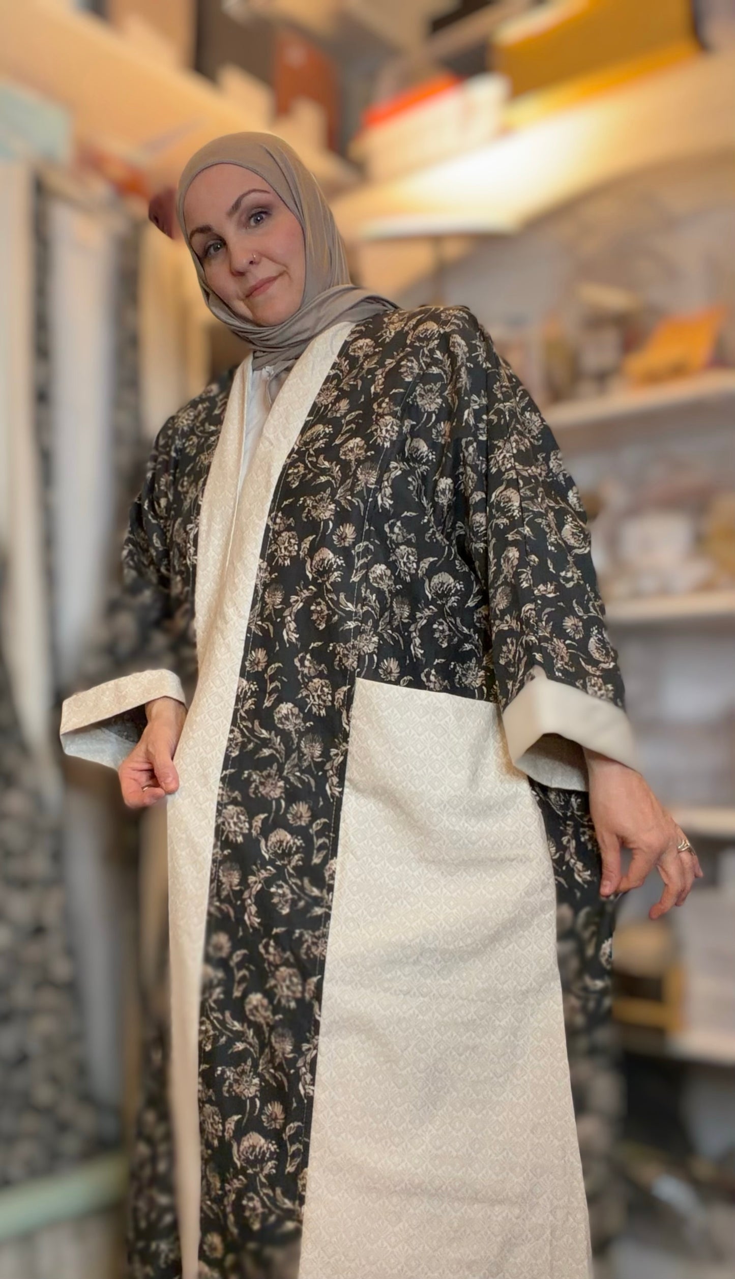 Upcycled Pocket Anorak Abaya — Midnight Garden